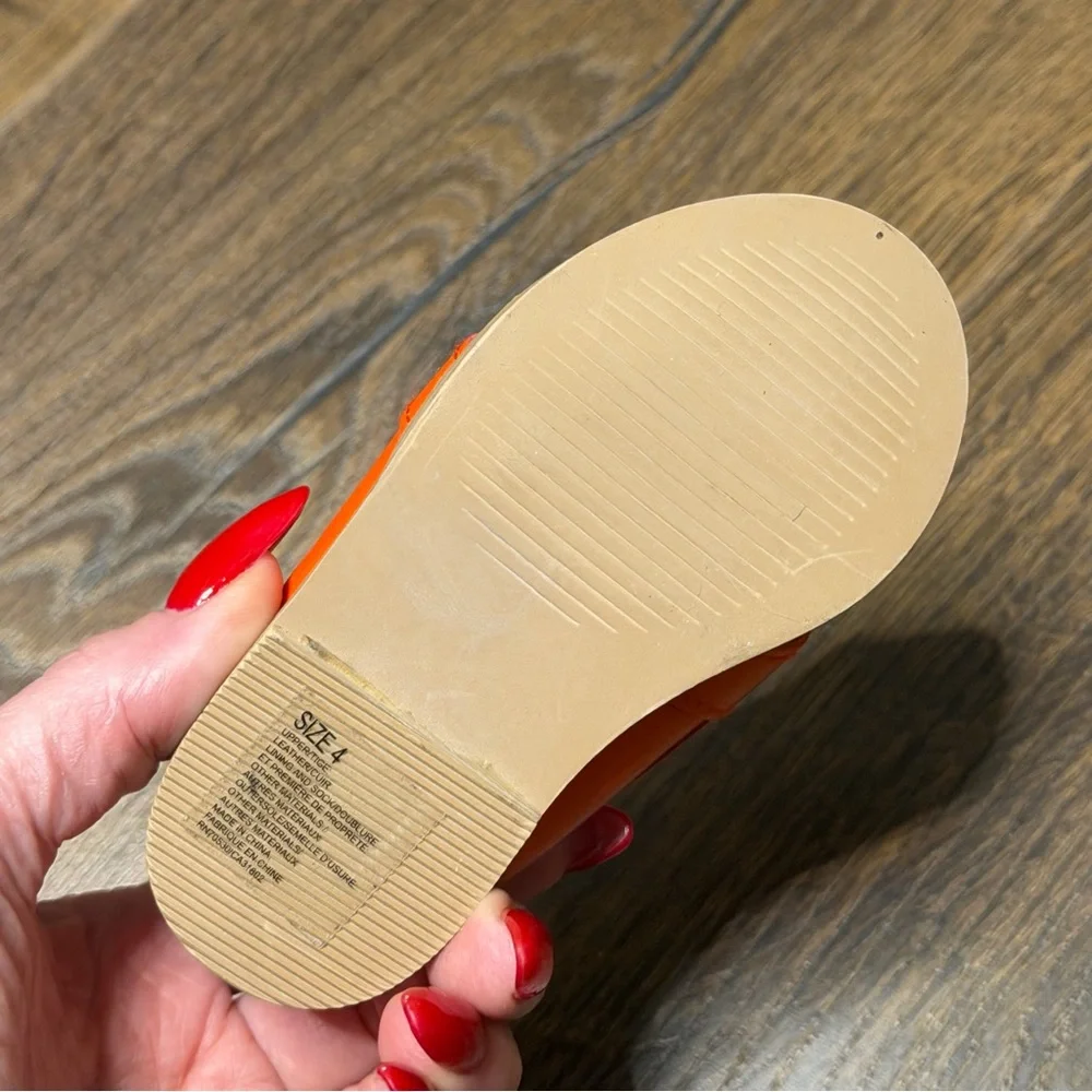 Janie and Jack orange leather fringe loafers size 4 New
